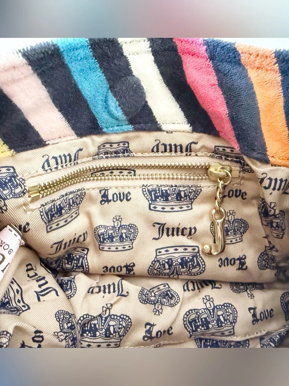 Juicy Couture Bag Terry Cotton Multicolor Striped Shoulder Beach Travel Small
